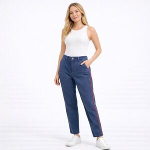Abercrombie & Fitch High Rise Ankle Straight Pants Navy Red Stripe Size 4